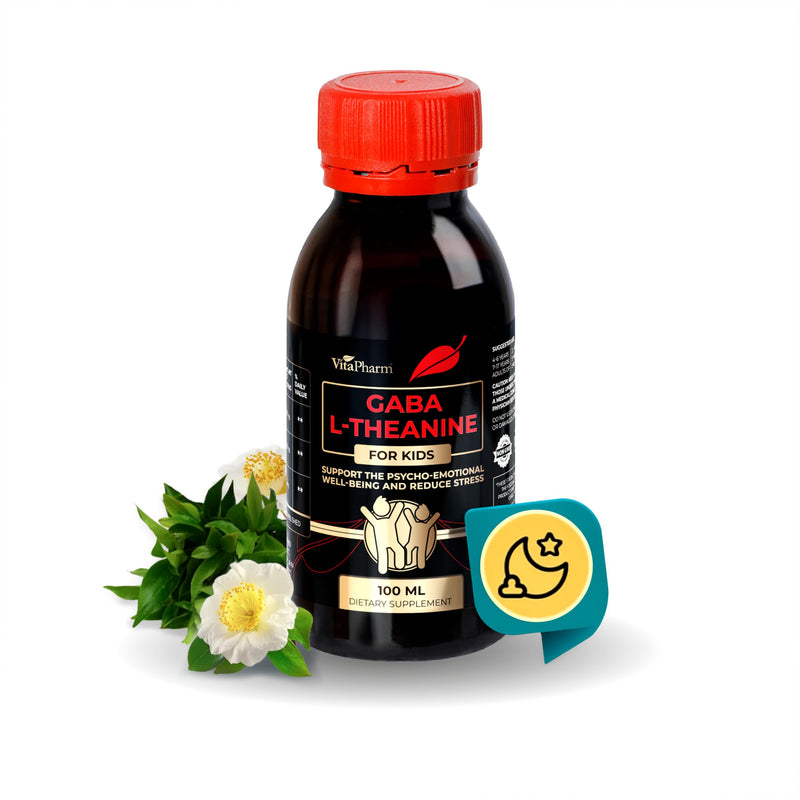 L-Theanine Drops for Kids – Calm, Focus & Relaxation Support | Natural Liquid GABA & L-Theanine Formula with Vitamin B6 for Children & Toddlers – Non-GMO, EU Made – 100ml