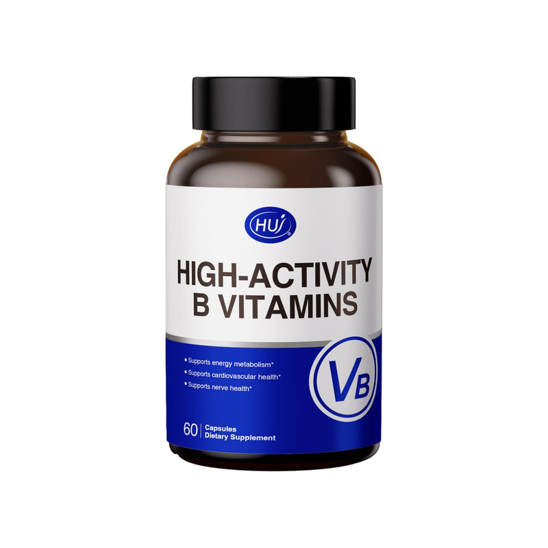 HUJ High-Activity B Vitamins - Supports Normal Energy Metabolism & Nerve System Health - Supplement with 8 B Vitamins, Inositol and D-Chiro Inositol - 60 Capsules.