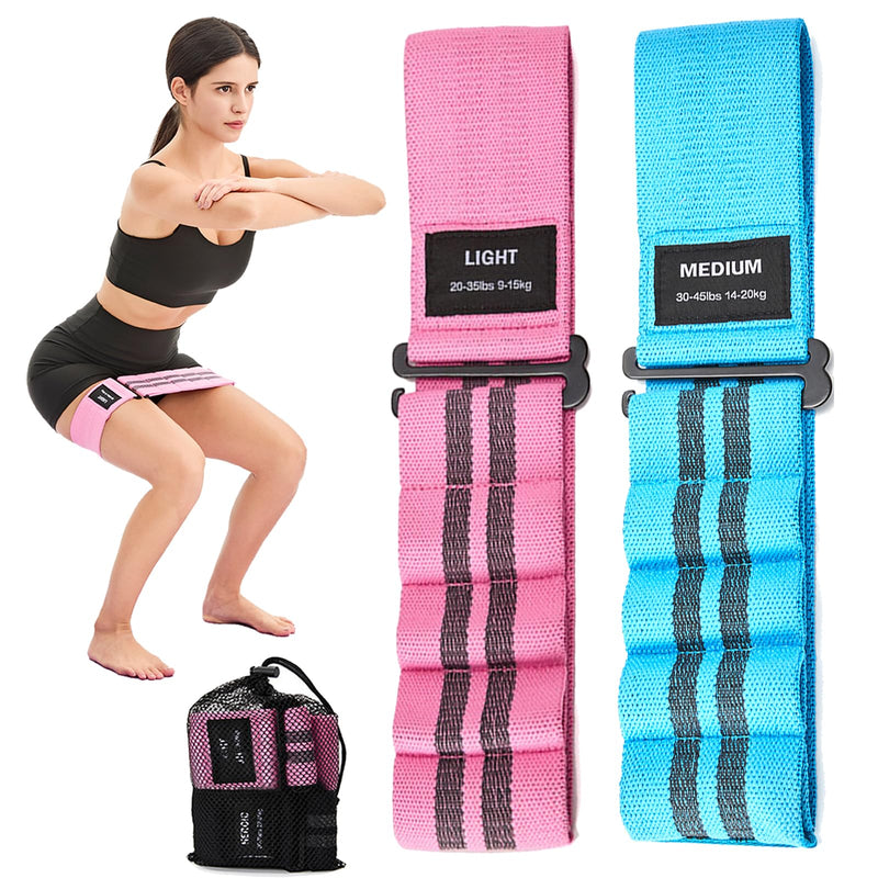 Adjustable Fabric Resistance Bands for Squats, Glutes & Legs – 5 Levels of Customizable Size, Width & Tension, Non-Slip Booty Bands for Men and Women, Pilates & Yoga Workouts(Medium) red blue