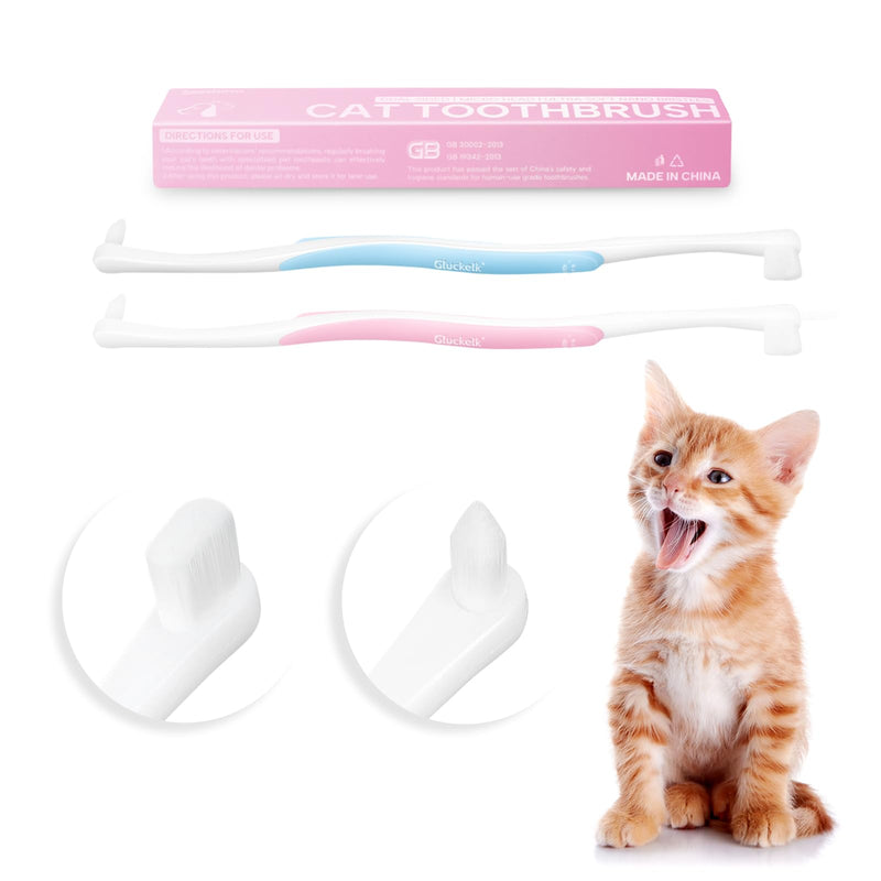 2 Pcs Dual-Sided Cat Toothbrush with Micro Brush Head, Ultra Soft Nano Bristles Pet Toothbrush Kit, Kitten/Puppy Toothbrushes, Fit into Cats/Small Dogs Mouth 2
