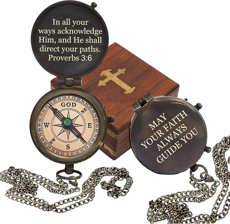 Baptism Gifts for Boys - Engraved Working Handmade Compass with Scripture - Religious, Christian, Catholic, Christening, First Communion, Confirmation Gifts for Teenage Boys and Men