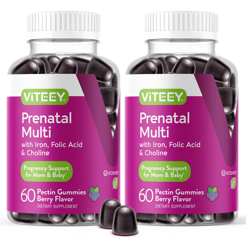 Viteey Prenatal Gummies for Women - Prenatal with Iron | for Pregnancy with Choline & Folic Acid Gummies - Vegetarian, Gluten Free - 120 Count 60 Count (Pack of 2)