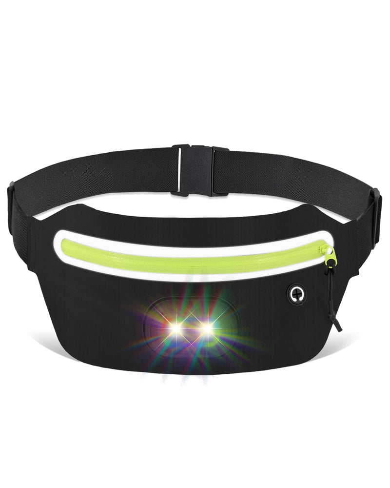 Slim Fanny Pack for Men Women, Running Belt Bag Waist Pack with Removable Rechargeable RGB Night Light & Reflective Tape, Running Pouch Belt Phone Holder with Earphones Hole