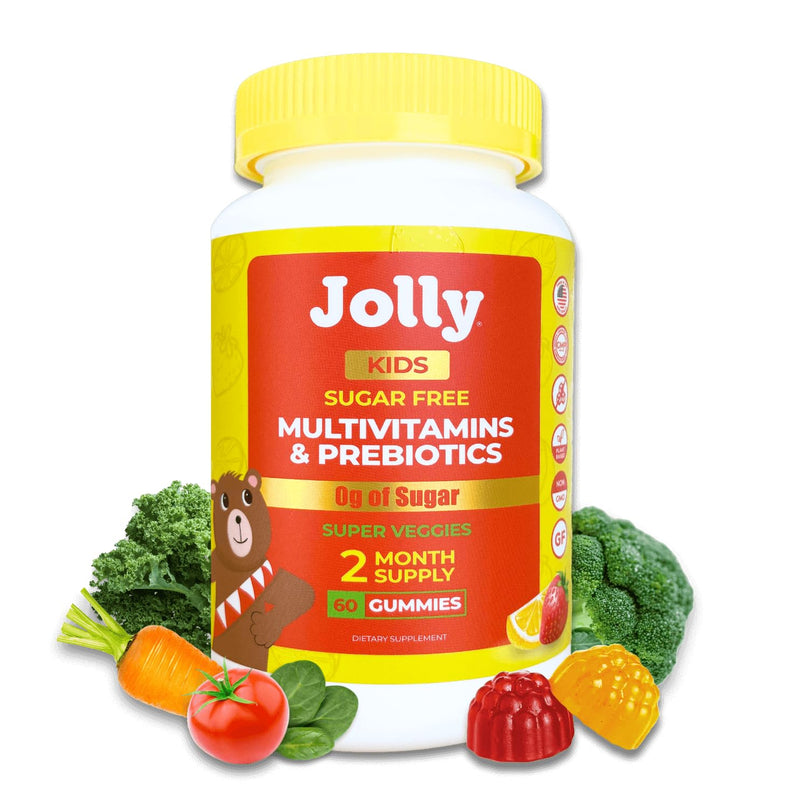 Jolly Kids Multivitamin Gummies - 60ct Sugar Free Vitamins for Kids & Toddlers (Ages 4-12) with Allulose & Prebiotics - Organic Gummy for Immunity, Gut Health & Focus - Plant Based - Strawberry Lemon