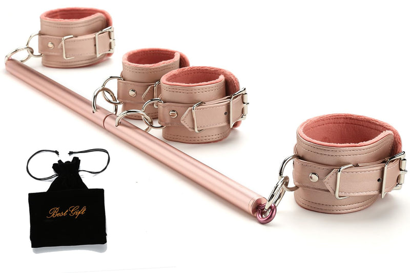 Spreader Pilates Exercise bar, Restore Pilates Bar with 4 Adjustable Strap, Exercise Guide, Home Yoga Training Fitness Gear, Stretching Exercise Tools Rose Gold Bar+Pink Strap