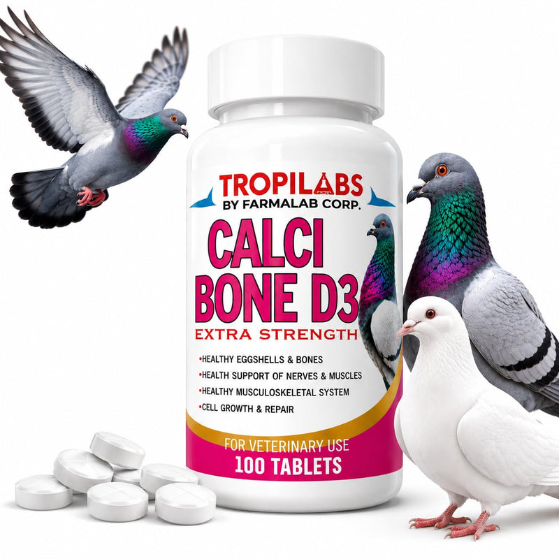 Farmalab Calcium Bone D3 Extra Strength Calcium Supplement for Pigeons, 100 Tablets, with Vitamin D3 and Collagen