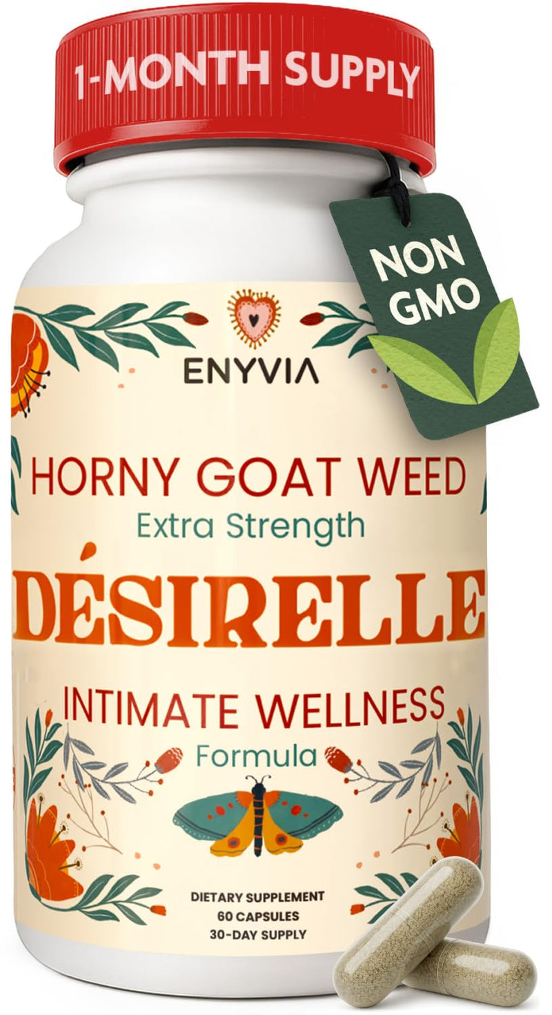 Female Libido Booster for Women Fast Acting with Tribulus Terrestris - Hornygoatweed for Women, Mood Support Supplement Enhancer Pills with Maca Root - 60ct Desirelle 60 Count (Pack of 1)