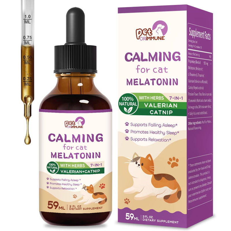 Calming for Cat Melatonin Drops, All in 1 Pure Natural Blend Supports Falling Asleep, Promotes Healthy Sleep & Supports Relaxation. 2 oz