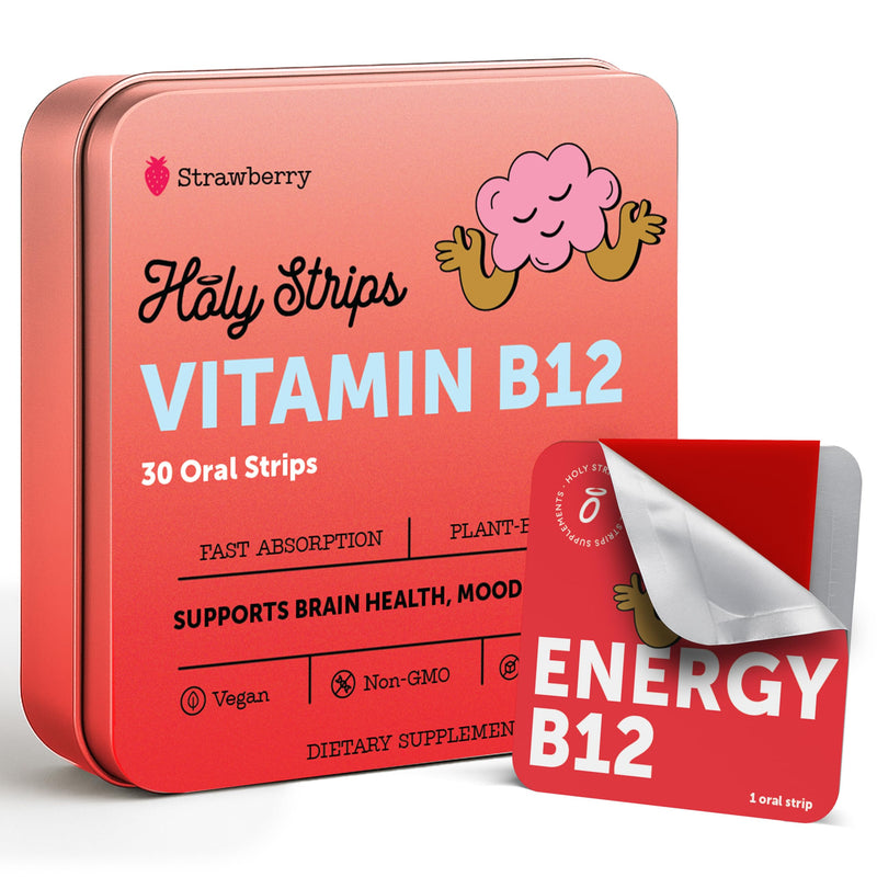 Vitamin B12 Oral Strips - Fast-Absorbing, Vegan, Non-GMO, Sugar-Free for Tiredness and Fatigue - Delicious Strawberry Flavor - 30 Count