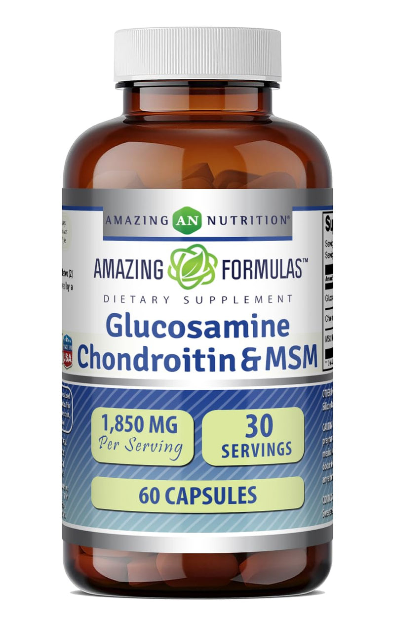 Amazing Formulas Glucosamine Chondroitin MSM 1850 mg Per Serving Capsules Supplement | Non-GMO | Gluten Free | Made in USA (60 Count) 60 Count