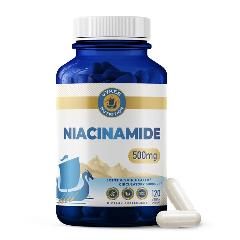 Vykee Nutrition Niacinamide Capsules - Vitamin B3 Supplement 500 mg | For Skin Wellness Cellular Energy and Metabolic Support - Vegan, Non-GMO Gluten Free, 120 Count
