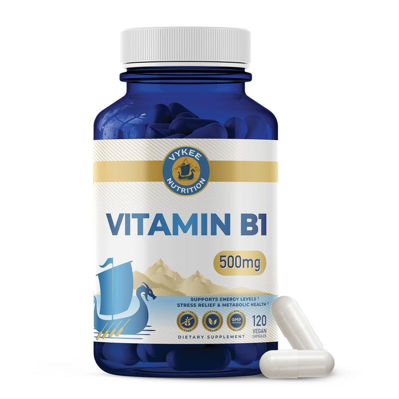 Vykee Nutrition Vitamin B1 (Thiamine) Capsules 500 mg | Supports Energy Metabolism & Nervous System Health Vegan, Non-GMO, Gluten-Free,120 Count