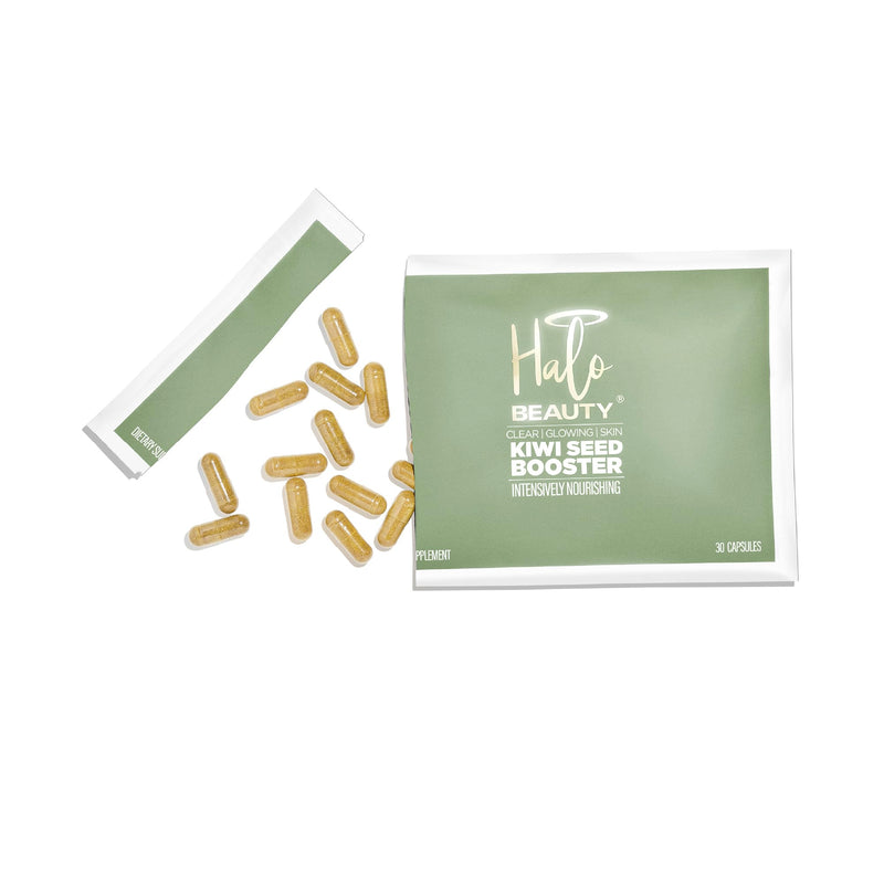Halo Beauty Kiwi Seed Booster Skin Supplement Refill Pack | Anti-Aging Hydration & Glowing Skin Support with Kiwi Seed, Vitamin C, D3 & Zinc | Vegan Collagen Support Capsules | 1-Month Supply
