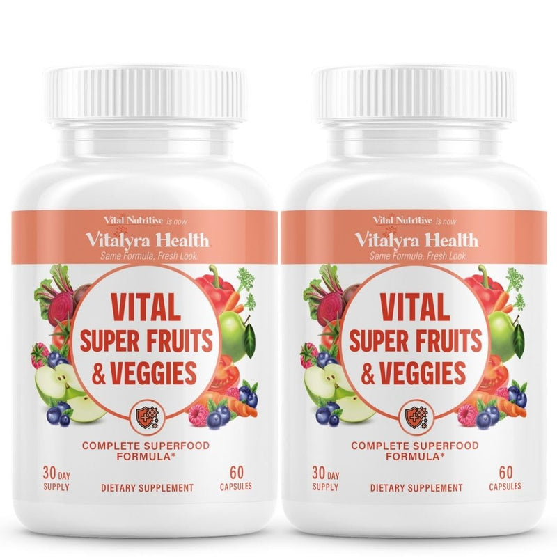 VITAL NUTRITIVE Super Fruits & Veggies -2-in-1 Fruit & Vegetable Supplement | Daily Superfood for Adults, Supports Immunity, Energy & Overall Wellness, Whole-Food Blend, Non-GMO 120 days 60 Count (Pack of 2)
