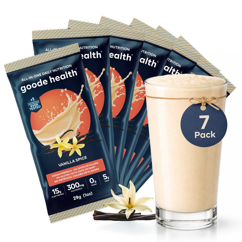 Vanilla Spice Plant Based Superfood Nutrition Shake | Meal Replacement Powder, 15g Protein, 5g Fiber, 10 Vitamins and Minerals, Antioxidants, Dairy & Gluten Free, Zero Sugar 1 Ounce (Pack of 7) Vanilla Spice