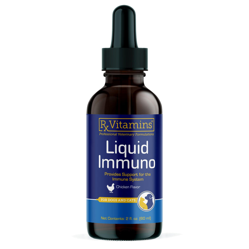 Rx Vitamins Liquid Immuno - with L-Lysine for Cats and Dog Health - Reishi Mushroom Supplement for Dogs & Cat Immune Support - Vitamins for Dogs and Dog Eye Supplements with Lutein - Chicken (2oz) New Label