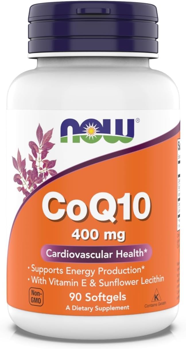 NOW Foods Supplements, CoQ10 400 mg, Pharmaceutical Grade, All-Trans Form Produced by Fermentation, 90 Softgels 90 Count (Pack of 1)