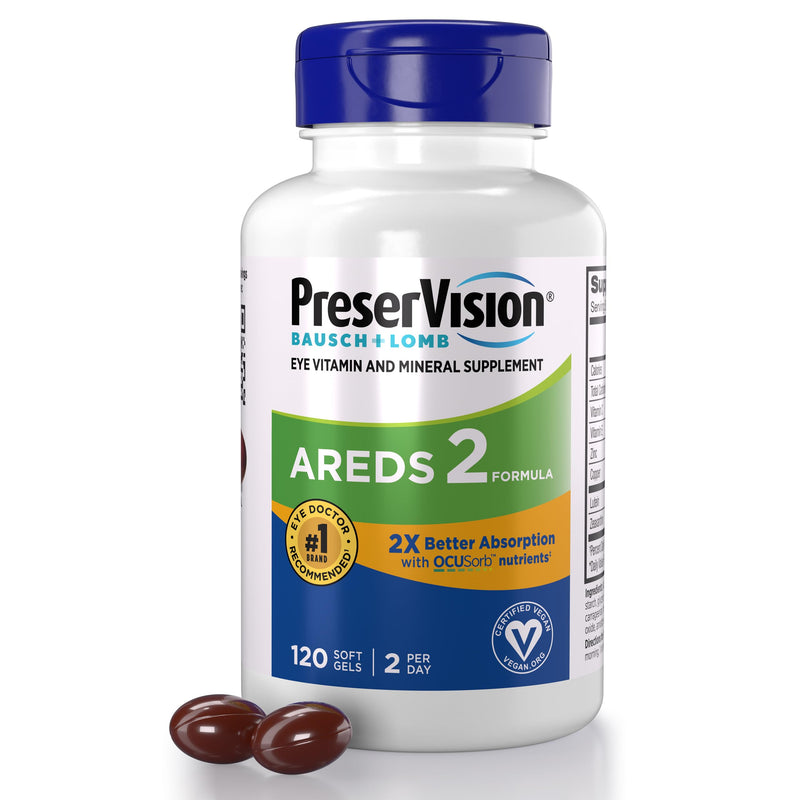 PreserVision AREDS 2 Eye Vitamins OCUSorb Formula, 120 Softgels | Lutein & zeaxanthin, macular support* Vitamins, vegan soft gels, Vitamin C, E, Zinc, Copper, eye health for adults Vegan AREDS2 120 Count (Pack of 1)