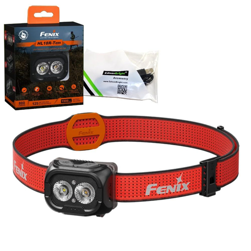 Fenix HL18R-T V2 USB Rechargeable 800 Lumen LED Jogging/Trail Running headlamp with EdisonBright USB Charging Cable Bundle - BeesActive Australia