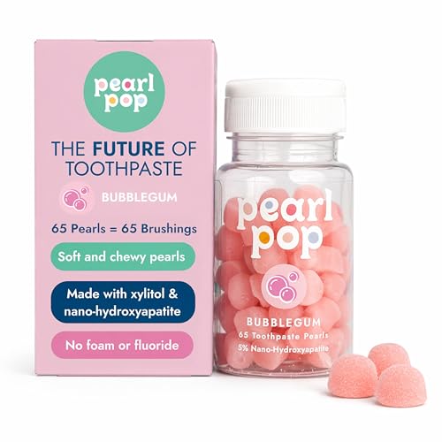 Gummy Toothpaste Pearls for Kids & Adults – Fluoride Free, Soft & Chewy Tooth Paste, Mess-Free Travel Alternative with Nano-Hydroxyapatite (nHAP) & Xylitol, Bubble Gum, 65ct 65 Count (Pack of 1)