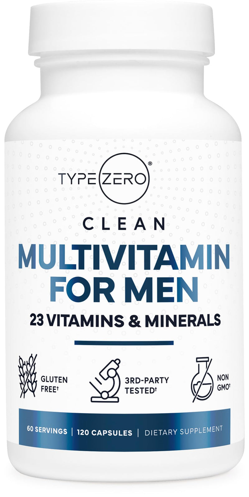 Type Zero Multivitamin Capsules for Men (1200mg) 120 Capsules, Gluten-Free | 23 Vitamins & Minerals, GMO-Free, 60 Servings