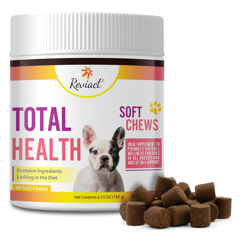 Total Health Dog Chews 12-in-1, Hip and Joint Supplement with Glucosamine Chondroitin for Dogs, Dog Multivitamin Treats with Omega 3 Salmon Oil and Vitamins for Skin and Coat Support, 60 Soft Chews