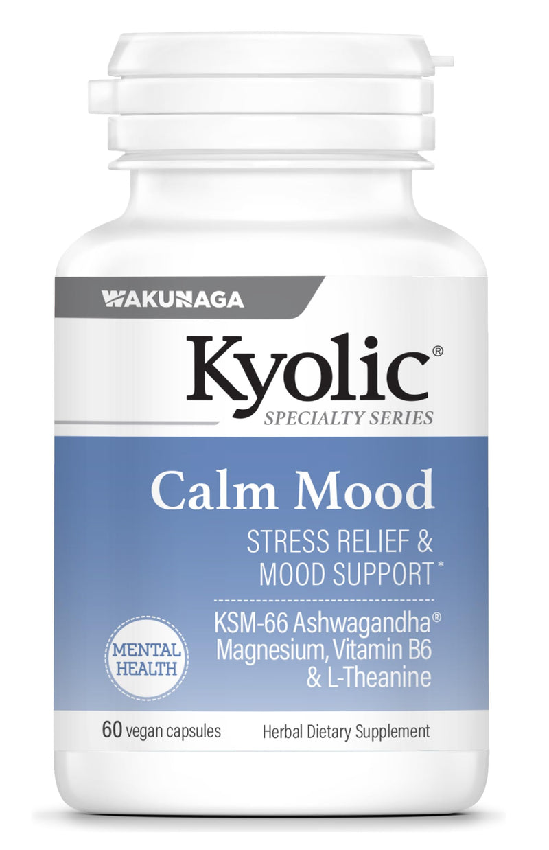 Kyolic Specialty Series Calm Mood, 60 Capsules | Stress Relief and Mood Support*, Calm Relaxation Formula with KSM-66 Ashwagandha, L-Theanine and Magnesium, GMO-Free 60 Count (Pack of 1)