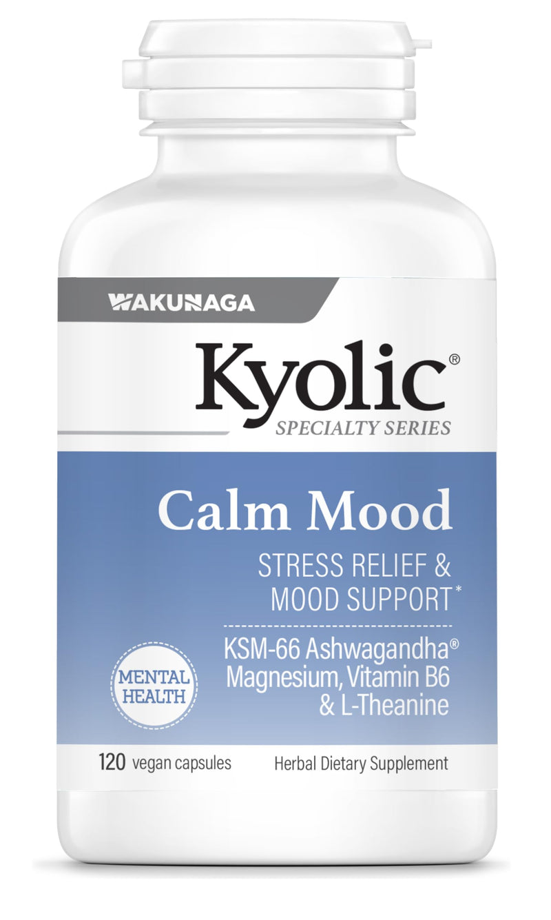 Kyolic Specialty Series Calm Mood, 120 Capsules | Stress Relief and Mood Support*, Calm Relaxation Formula with KSM-66 Ashwagandha, L-Theanine and Magnesium, GMO-Free 120 Count (Pack of 1)
