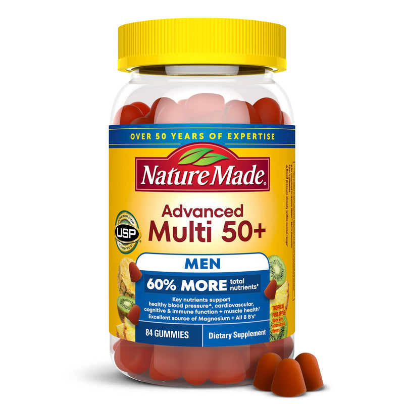 Nature Made Advanced Multivitamin Gummies 50+ for Men, 84 Multi Vitamins | Mens Multivitamins Gummies with Magnesium Citrate, Vitamin D3, Zinc, All 8 B Vitamins, 28 Day Supply 84 Count (Pack of 1)