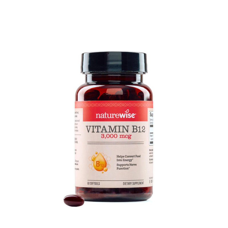 NatureWise Vitamin B12 3000 mcg - Extra Strength - Supplement for Supporting Energy Levels, Mental Clarity, Nervous System Health - Easy-to-Swallow, Soy and Gluten-Free, Non-GMO - 60 Softgels