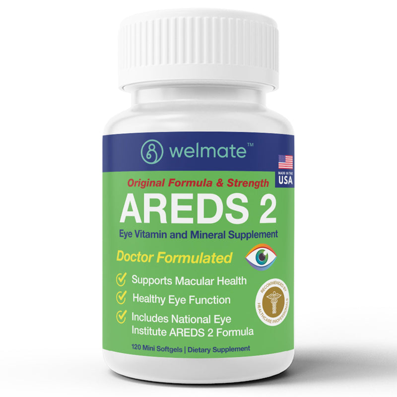 WELMATE - AREDS 2 (60 Servings) - Eye Vitamin and Mineral Supplement - Vitamin C, Zinc, Lutein, Zeaxanthin - Macular Health - Doctor Formulated & Tested - Eye Care - Gluten Free - 120 Mini Softgels 120 Count (Pack of 1)