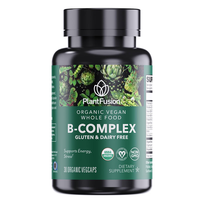 PlantFusion Organic Vitamin B-Complex, Vegan Whole Food Supplement for Energy & Metabolism, Methylated B12, Guava, Lemon & Basil, Non-GMO, Gluten-Free - 30 Capsules 30 Count (Pack of 1)