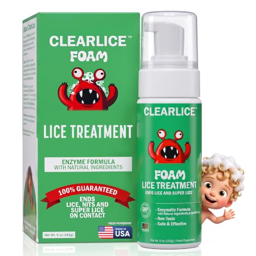 Lice Treatment for Kids & Adults – Natural Enzyme Foam Head Lice Treatment Kit, Non-Toxic Lice Killer & Super Lice Treatment, Pesticide Free Lice Removal, Fresh Peppermint, 5oz