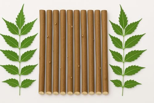 Traditional Ayurvedic Sun Dried Neem Twigs, Natural Datun Chew Sticks, Vacuum Packed Wooden Brushing Sticks, Manual Tooth Cleaning Alternative, 7-8 Inch, Pack of 10 + 1 Free