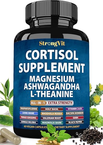 Cortisol Supplements for Women and Men with Magnesium, Ashwagandha 60 Caps 60 Count (Pack of 1)