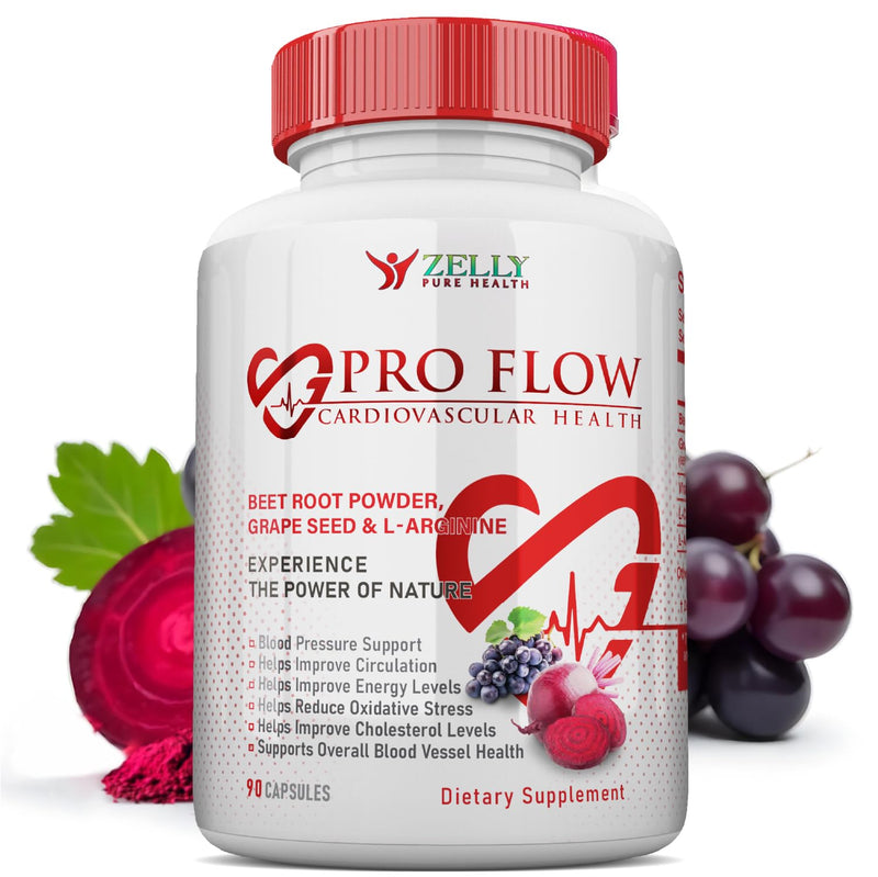 Pro Flow Circulation Support Supplement – 90 Beet Root Capsules with Grape Seed Extract, L-Arginine, Vitamins B12, beet root extract capsules, Blood Circulation Supplement - 90 Capsules