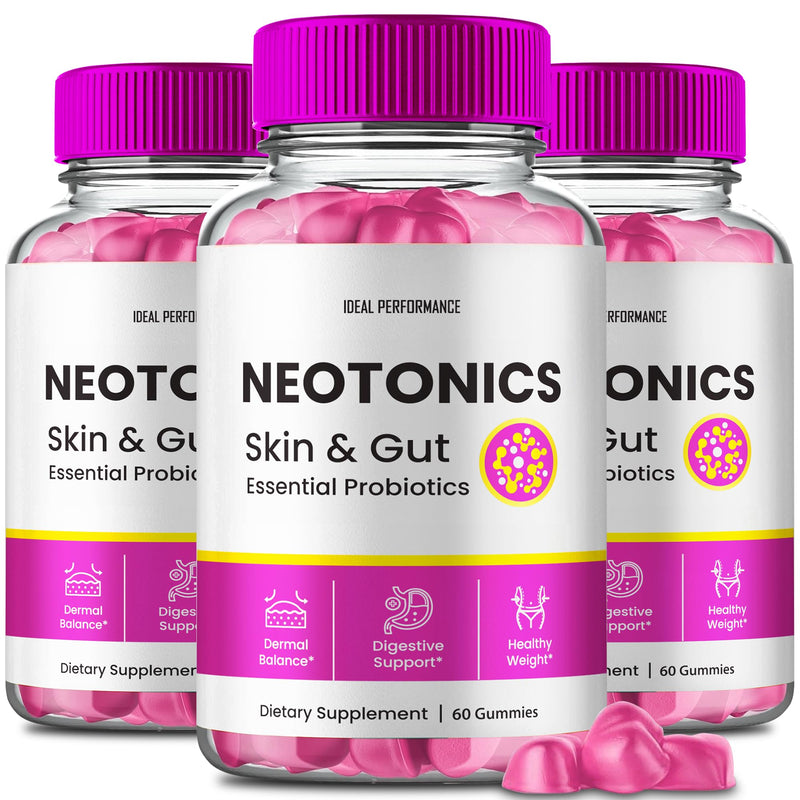 Neotonics Skin and Gut Gummies, Neotonics Skin & Gut Health, Neotonics Gummies Glow Up Skin Supplement Neotonics Clear Skin Supplement - Skin Gummies For Smooth Skin Probiotic Gummies Reviews (3 Pack)
