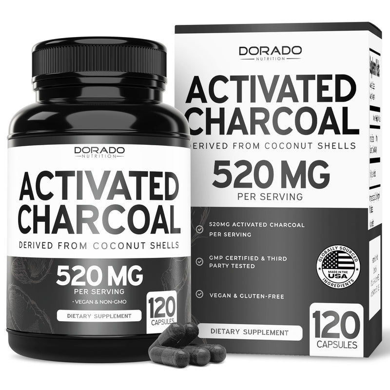 Organic Activated Charcoal Pills (120 Capsules) Activated Charcoal Derived From Coconut Shells Support Bloating & Detox 520mg Per Serving for Women & Men - Third Party Tested - Non GMO & USA Made - BeesActive Australia