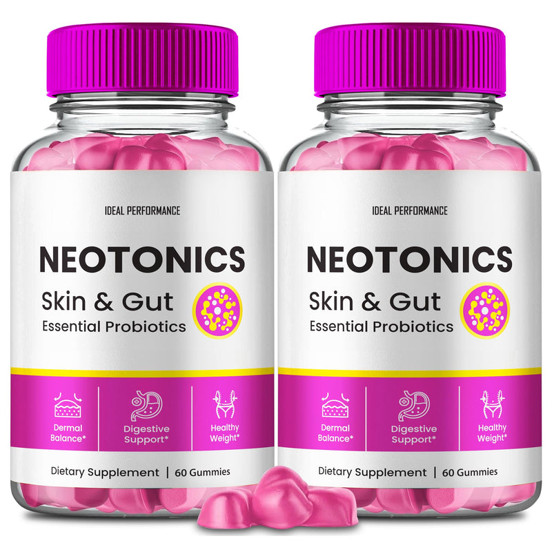 Neotonics Skin and Gut Gummies, Neotonics Skin & Gut Health, Neotonics Gummies Glow Up Skin Supplement Neotonics Clear Skin Supplement - Skin Gummies For Smooth Skin Probiotic Gummies Reviews (2 Pack)
