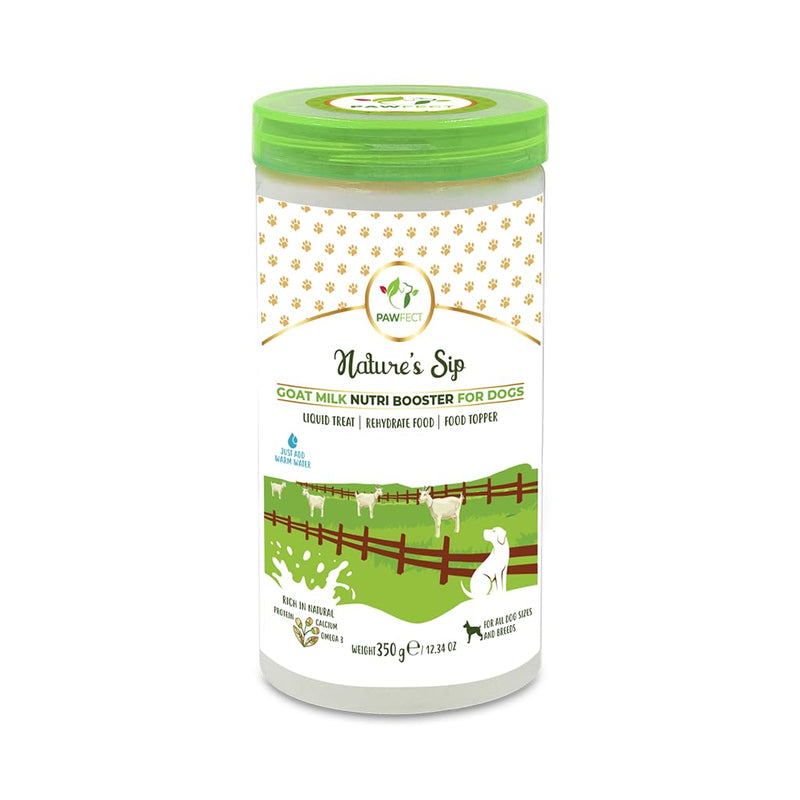 Pawfect Nature's Sip 100% Natural Goat Milk Powder for Dogs & Puppies- Easily Digestible- Source of Vitamins, Minerals & Probiotics- Healthy Topper- Hydration Support- 70 Scoops (350g/12.34oz)