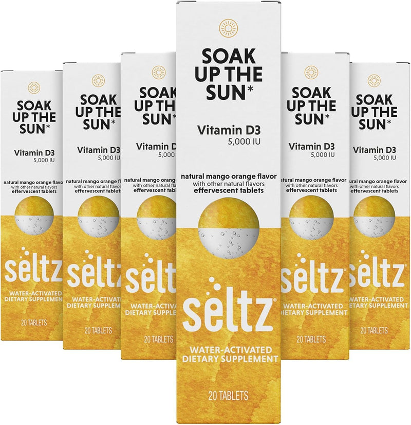 Seltz Vitamin D3 Drink Tablets, Effervescent 5000 IU with Immune Support | Immune Support, Uplifting Support, No Sugar Added, Drop Fizz and Drink, Supports Hydration, 120 Tablets 6 Pack, 5000 IU 120 Tablets (Pack of 6)