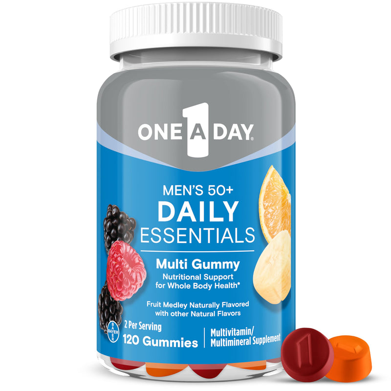 One A Day Men’s 50+ Daily Essentials Multivitamin Gummies, Multivitamin for Men Over 50, Fruit Medley Flavor, 120 Gummies 120 Count (Pack of 1) New Gummies