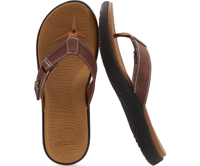 COFACE Flip Flops for Women with Arch Support Beach Thong Sandals for Woman Adjustable Fashion Orthopedic Sandal Outdoor 7.5 Brown