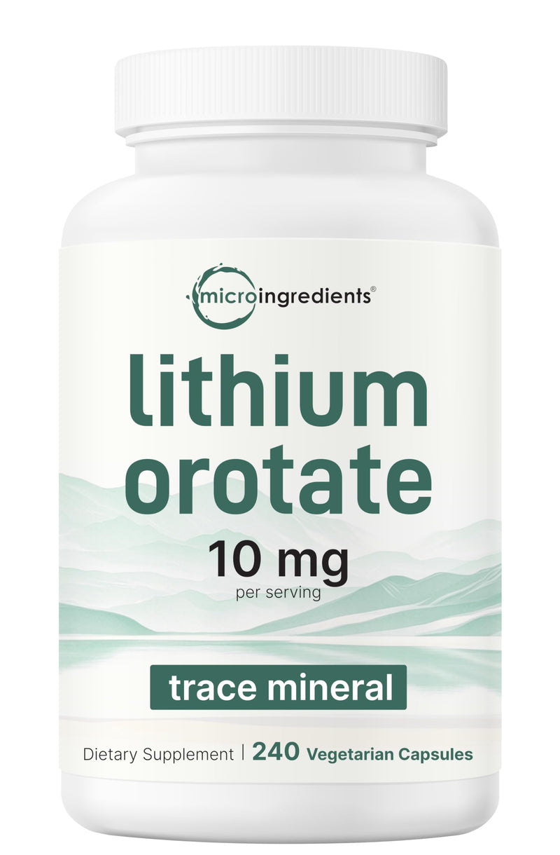 Lithium Orotate 10mg, 240 Veggie Capsules | 5mg Per Capsules | High Bioavailability Trace Mineral | Healthy Aging, Brain Supplement, & Mood Support | Non-GMO, Gluten Free