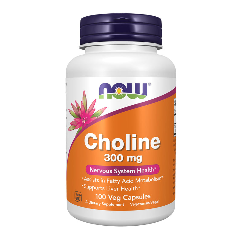Now Supplements Choline 300 mg, 100 Veg Capsules - Supports Nervous System and Liver Health*, Vegan 100 Count (Pack of 1)