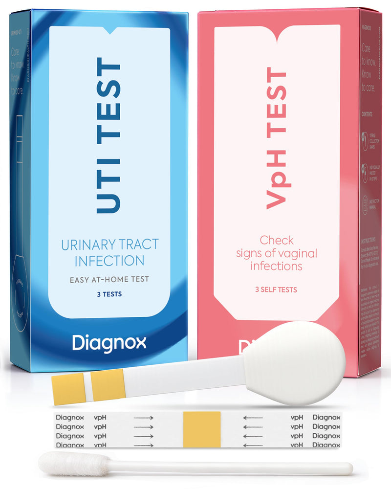 Diagnox UTI Test & Vaginal pH Test Bundle – Clinical Grade Accuracy – 3 UTI Test Strips & 3 Vaginal pH Test Strips for Women – UTI, BV, pH Balance and Yeast Infection Test Kit 6 Pack