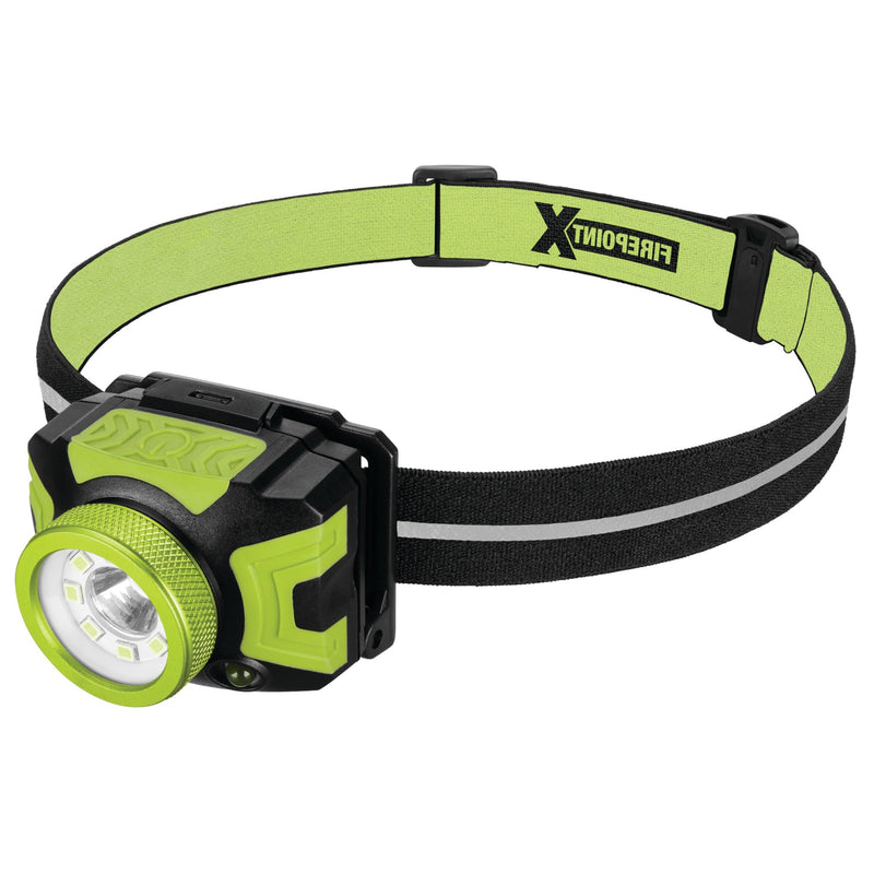 Performance Tool W2621 500+LM Firepoint Dual-Power LED Headlamp - Adjustable Strap, UV Light, Spotlight, Area Light, Li-Ion, Green/Black