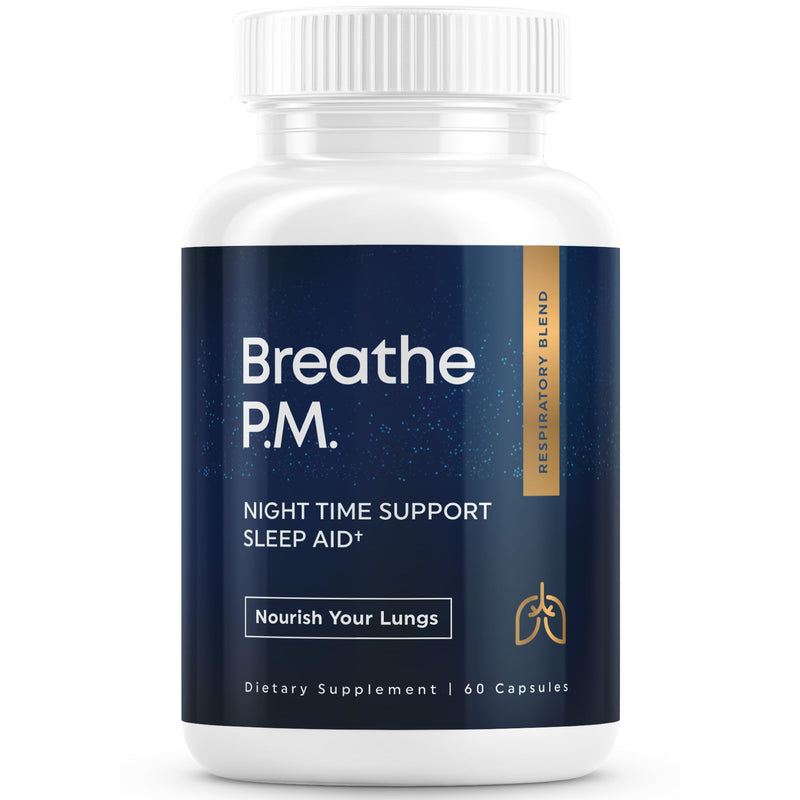 BREATHE PM, Nighttime 6-IN-1 Mullein Capsules For Lung Detox for Smokers (60 Caps - 30 Days) - L-Theanine, Thyme, & Mullein Leaf Extract For Lungs - Mucus Removal Supplement - GMO-Free & Made in USA