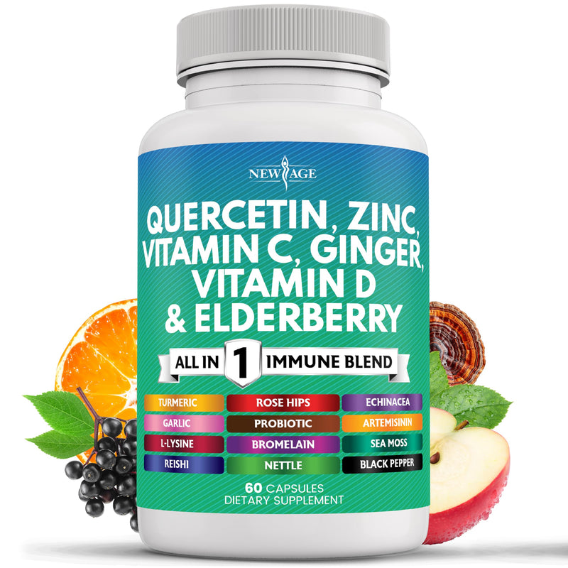Quercetin Zinc Vitamin C Vitamin D Bromelain Elderberry - Nettle Supplement with Artemisinin, Sea Moss, Echinacea - 60 Count 60 Count (Pack of 1)