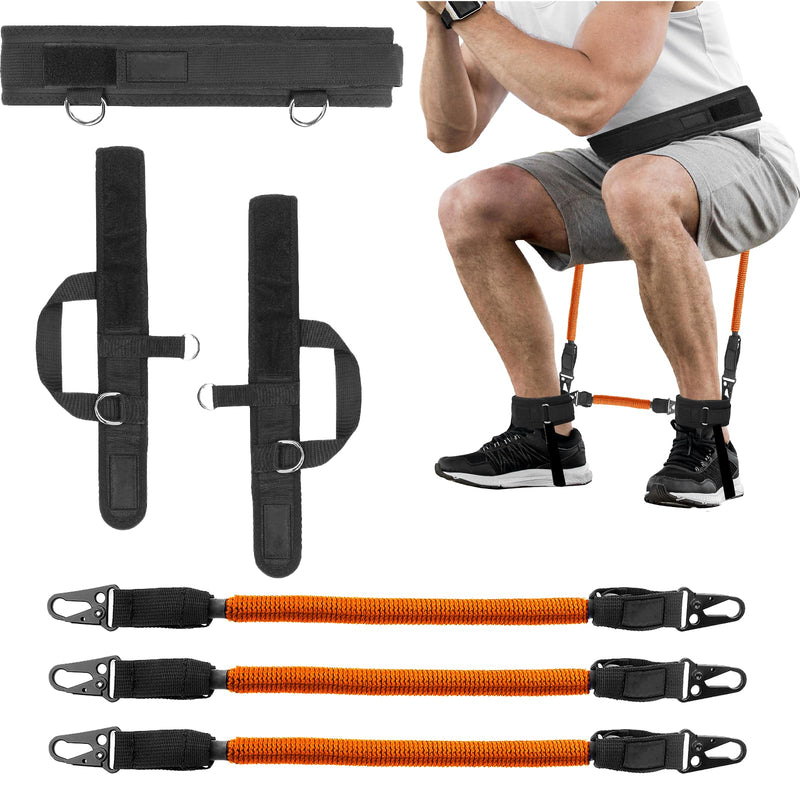 Vertical Jump Trainer Equipment Leg Bounce Trainer Device Speed and Agility Resistance Bands with Ankle Straps & Belt Leg Extension Machine for Boxing Basketball Football Tennis Fencing Training Orange Sets-150pounds